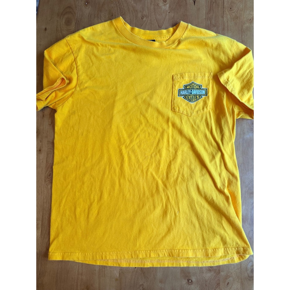 Harley-Davidson Laugermans York PA Yellow Pocket T-Shirt Large 2011 Vintage 341 - Picture 1 of 7